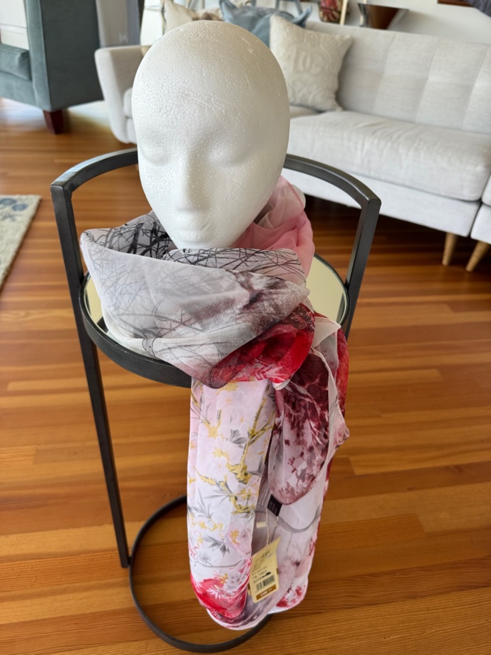 PEISI Floral Tree Print Pink and Red Lightweight Scarf Pareo